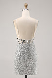 Corset Silver V Neck Bodycon Mirror Cocktail Dress