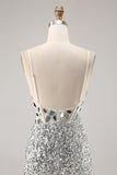 Corset Silver V Neck Bodycon Mirror Cocktail Dress