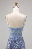 Corset Grey Blue Bodycon Sequin Cocktail Dress