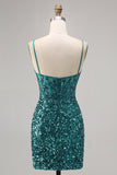 Corset Grey Blue Bodycon Sequin Cocktail Dress