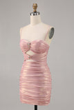 Blush Cut Out Ruched Tight Cocktail Dress