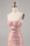 Blush Cut Out Ruched Tight Cocktail Dress