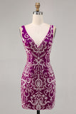 Sparkly Fuchsia Beaded Bodycon Cocktail Dress