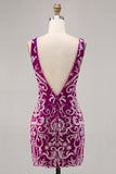 Sparkly Fuchsia Beaded Bodycon Cocktail Dress