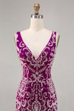 Sparkly Fuchsia Beaded Bodycon Cocktail Dress