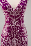 Sparkly Fuchsia Beaded Bodycon Cocktail Dress
