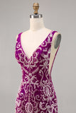 Sparkly Fuchsia Beaded Bodycon Cocktail Dress
