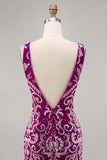 Sparkly Fuchsia Beaded Bodycon Cocktail Dress