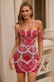 Red Off the Shoulder Bodycon Cocktail Dress with Sequins