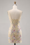 Apricot Floral Embroidered Bodycon Short Prom Dress