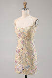 Apricot Floral Embroidered Bodycon Short Prom Dress