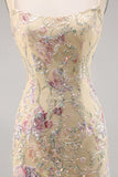 Apricot Floral Embroidered Bodycon Short Prom Dress