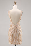 Beaded Champagne Bodycon Cocktail Dress with Sequins