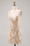 Beaded Champagne Bodycon Cocktail Dress with Sequins