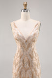 Beaded Champagne Bodycon Cocktail Dress with Sequins