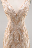 Beaded Champagne Bodycon Cocktail Dress with Sequins