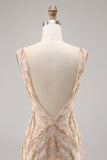 Beaded Champagne Bodycon Cocktail Dress with Sequins