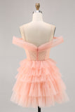 Cute Blush Tiered A Line Short Prom Dress with 3D Flowers