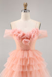 Cute Blush Tiered A Line Short Prom Dress with 3D Flowers