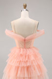 Cute Blush Tiered A Line Short Prom Dress with 3D Flowers