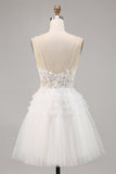 White Tulle A Line Short Prom Dress with Appliques