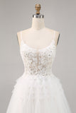White Tulle A Line Short Prom Dress with Appliques