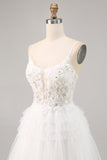 White Tulle A Line Short Prom Dress with Appliques