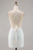 Sparkly White Bodycon Corset Cocktail Dress with Appliques