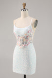 Sparkly White Bodycon Corset Cocktail Dress with Appliques