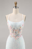 Sparkly White Bodycon Corset Cocktail Dress with Appliques
