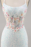 Sparkly White Bodycon Corset Cocktail Dress with Appliques