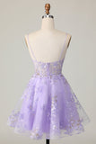 Purple A Line Tulle Cocktail Dress with Appliques