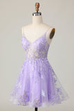 Purple A Line Tulle Cocktail Dress with Appliques