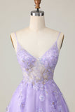 Purple A Line Tulle Cocktail Dress with Appliques