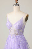 Purple A Line Tulle Cocktail Dress with Appliques