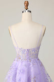 Purple A Line Tulle Cocktail Dress with Appliques