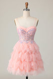Pink Corset Sequin A Line Cocktail Dress