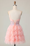 Pink Corset Sequin A Line Cocktail Dress
