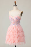 Pink Corset Sequin A Line Cocktail Dress