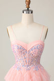 Pink Corset Sequin A Line Cocktail Dress