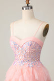 Pink Corset Sequin A Line Cocktail Dress