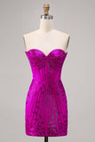Strapless Fuchsia Bodycon Beaded Cocktail Dress