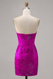 Strapless Fuchsia Bodycon Beaded Cocktail Dress