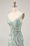 Green Beaded Bodycon Cocktail Dress with Lace Up Back