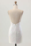 Sparkly White Bodycon Backless Sequin Short Prom Dress