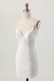 Sparkly White Bodycon Backless Sequin Short Prom Dress