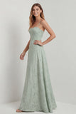 Sage Green Lace Corset A Line Long Bridesmaid Dress