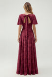 Green Floral A Line Short Sleeve Bridesmaid Dress
