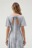 Green Floral A Line Short Sleeve Bridesmaid Dress