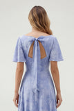 Green Floral A Line Short Sleeve Bridesmaid Dress